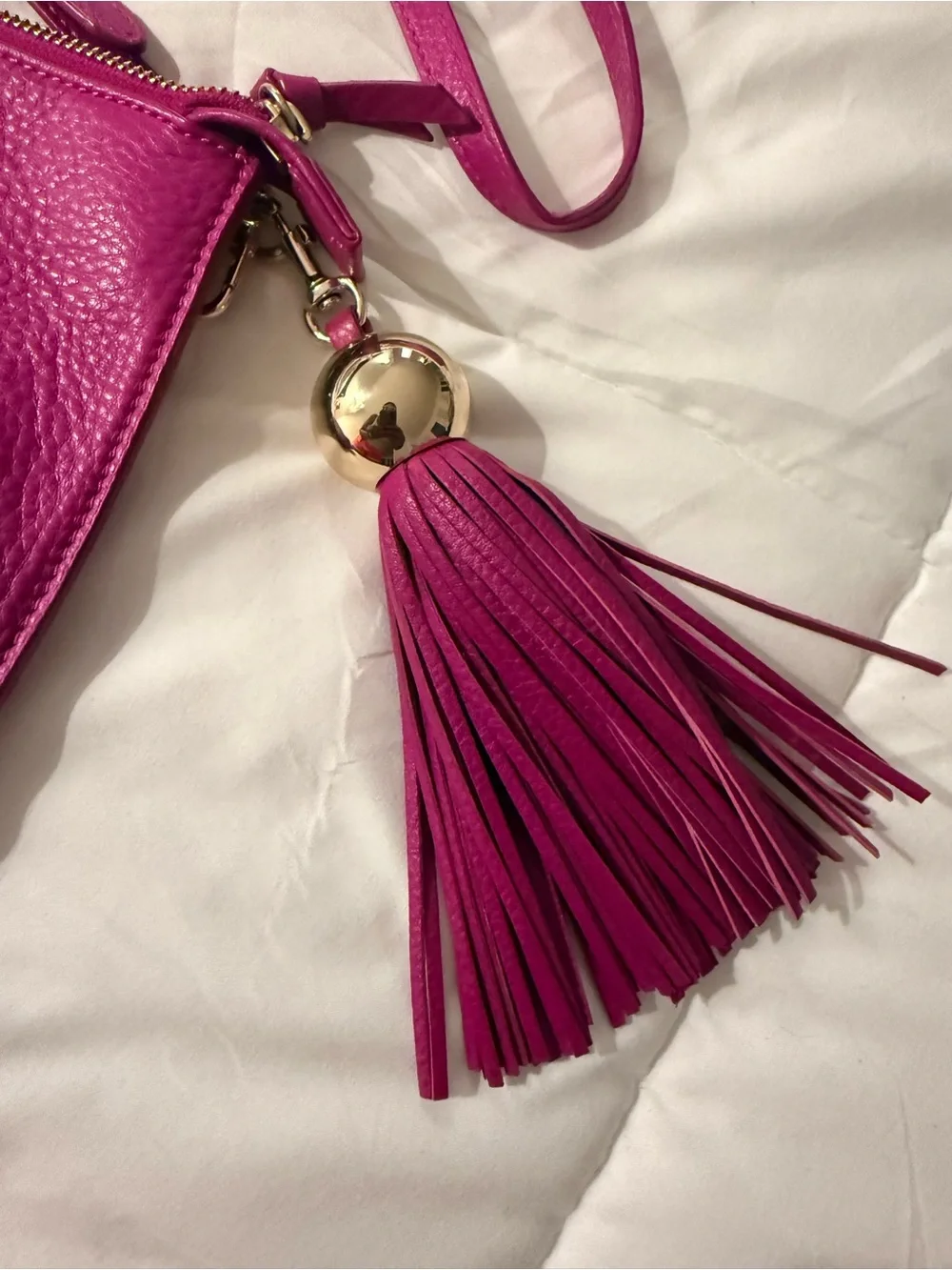 Tory Burch Bright Fuchsia Pebbled Leather Crossbody with Tassel